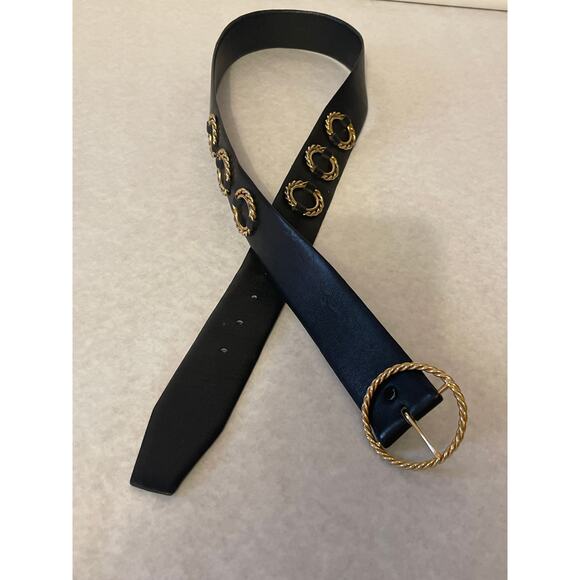 Steerhide Leather Size 38 Women's Black and Gold Buckle Detail Adjustable Belt - Picture 5 of 6